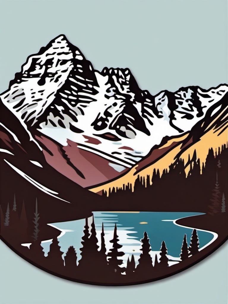 Maroon Bells sticker- Twin peaks surrounded by pristine wilderness in Colorado, , sticker vector art, minimalist design