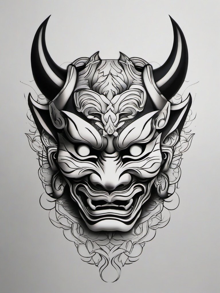 hannya mask head tattoo  simple color tattoo,white background,minimal