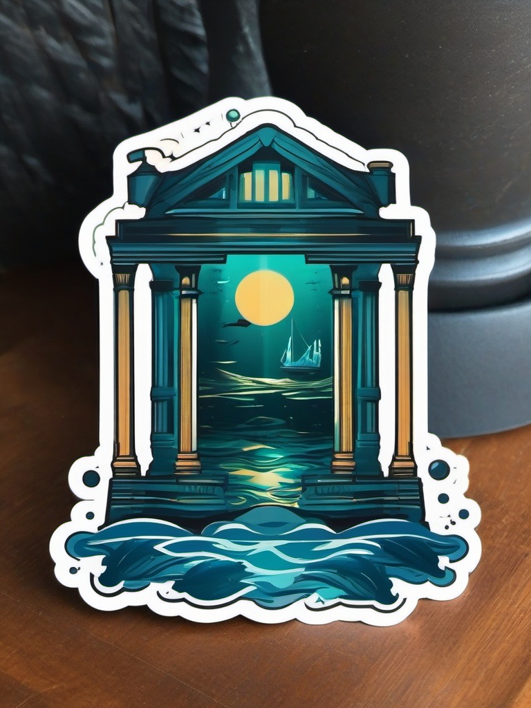 Underwater Atlantis Dwelling Sticker - Explore the depths of the ocean with the fantastical and underwater Atlantis dwelling sticker, , sticker vector art, minimalist design