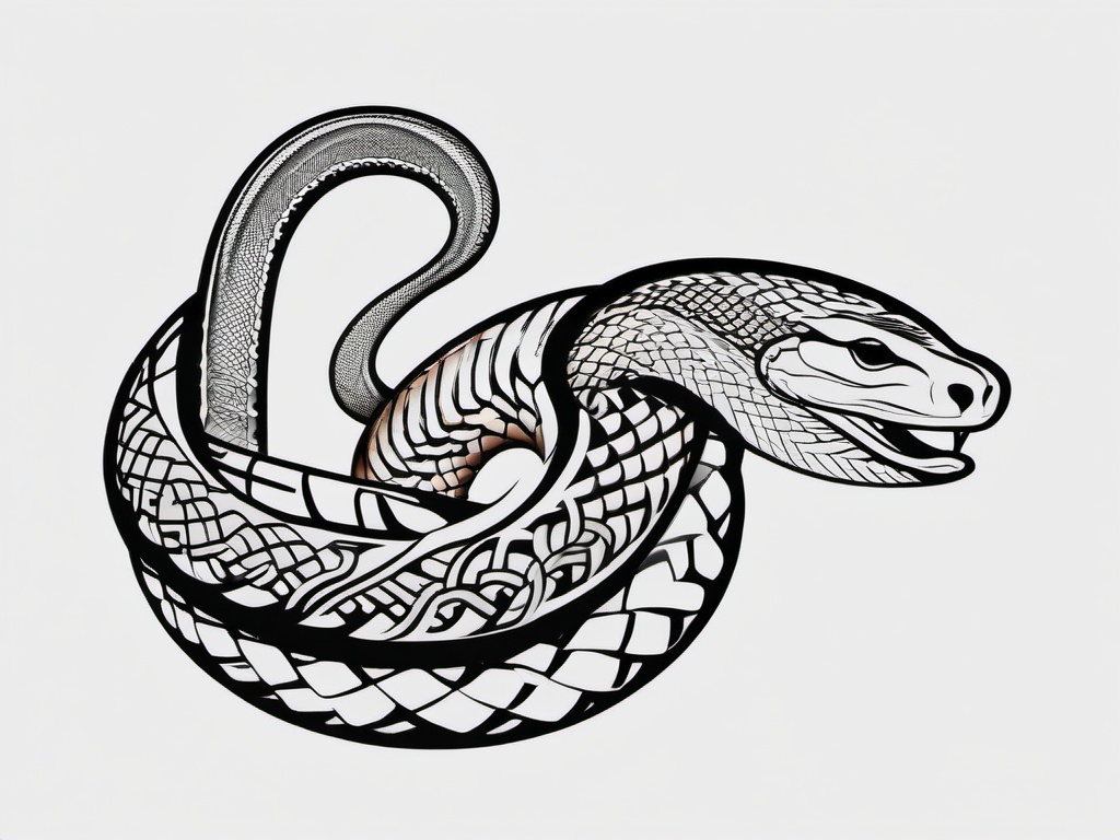 Asian Snake Tattoo - Snake tattoo with Asian cultural influence.  simple vector tattoo,minimalist,white background