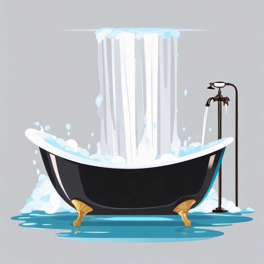 Bathtub with overflowing water clipart.  vector style illustration, white background