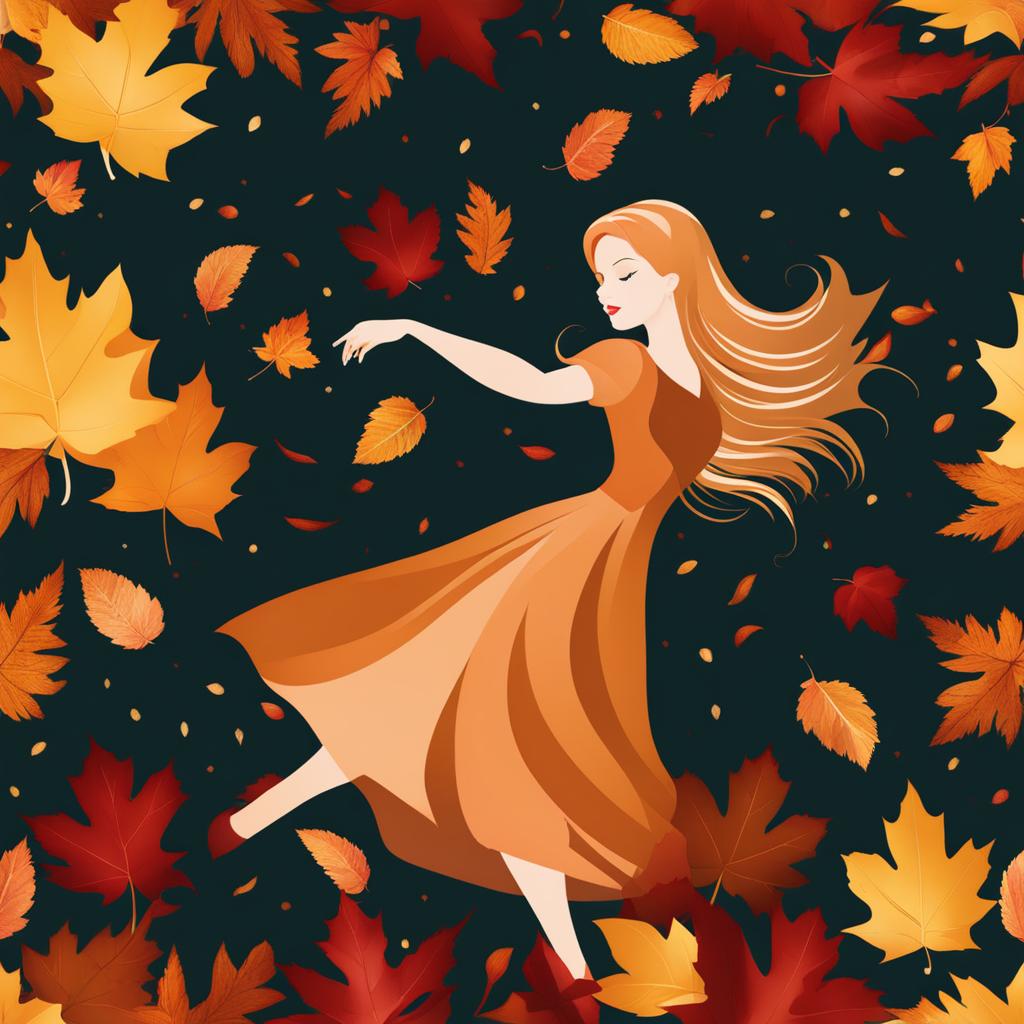 autumn clipart,dancing in a gentle breeze amid falling leaves 