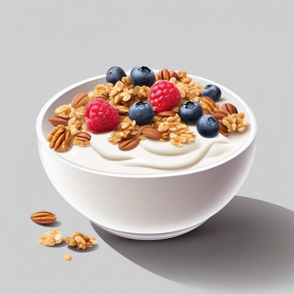 Breakfast clipart - Yogurt bowl with granola.  vector style illustration, white background