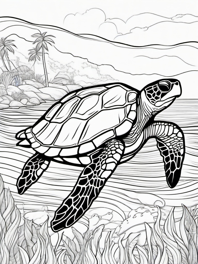 Turtle Coloring Pages - Sea turtle swimming in the ocean  simple coloring pages