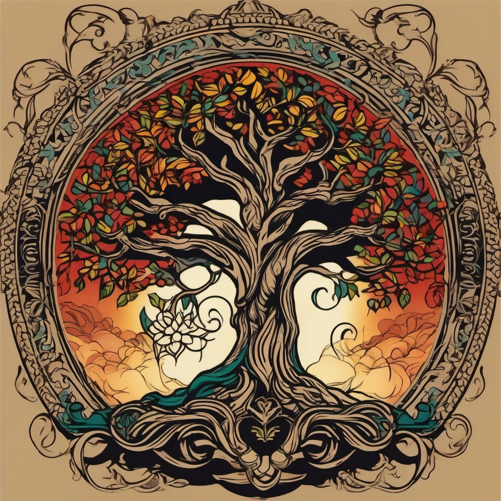 tree of knowledge of good and evil tattoo  simple vector color tattoo