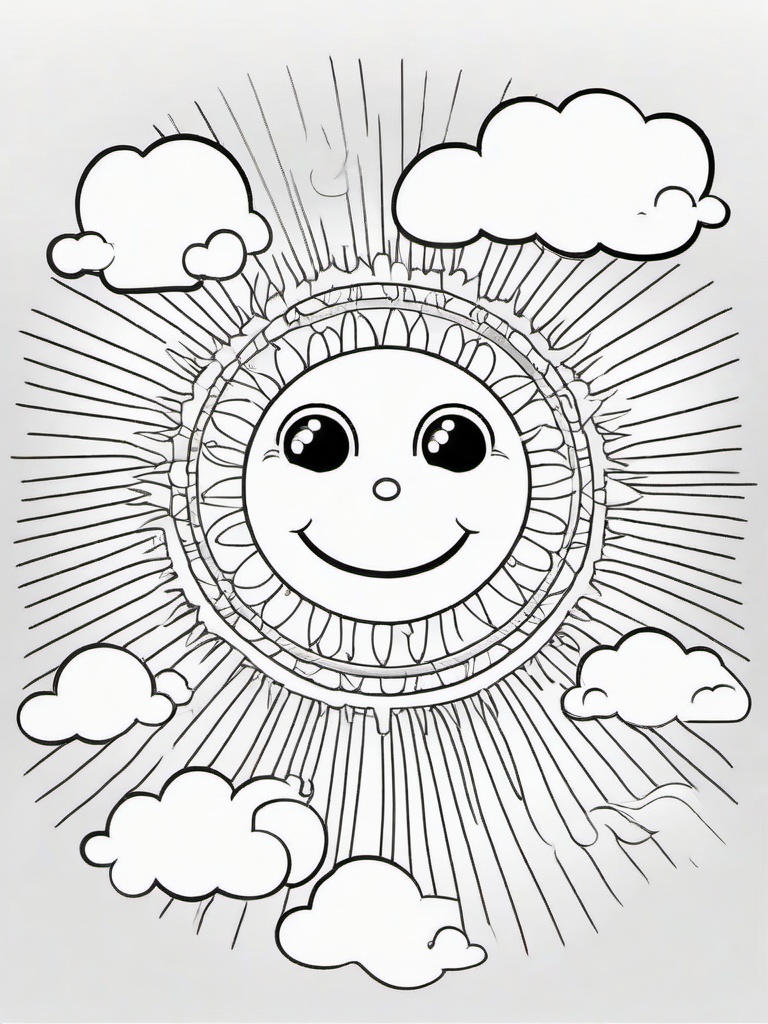 Rainbow Coloring Page - Cartoon style rainbow with happy sun.  easy,simple,minimal,coloring pages,black and white outline