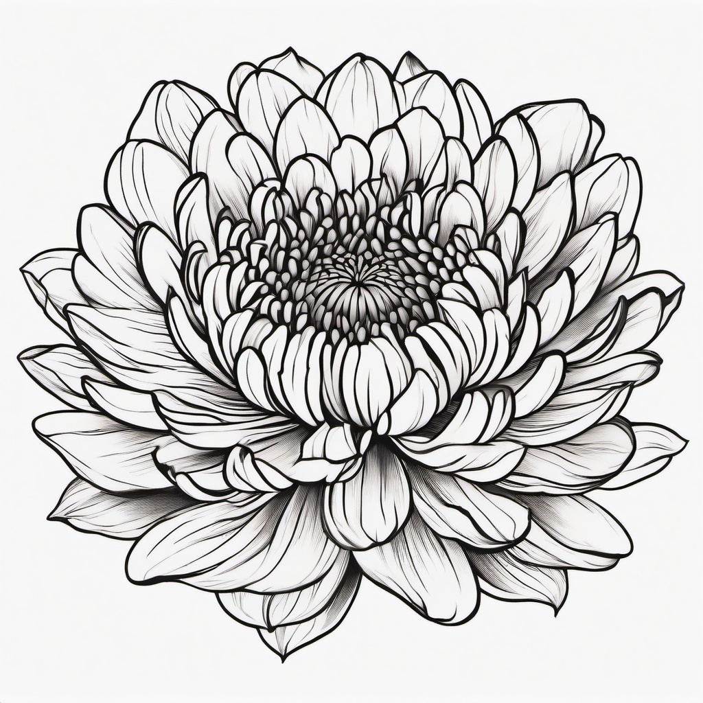 Chrysanthemum Flower Tattoo - Tattoo featuring the chrysanthemum flower, symbolizing longevity.  simple color tattoo,minimalist,white background