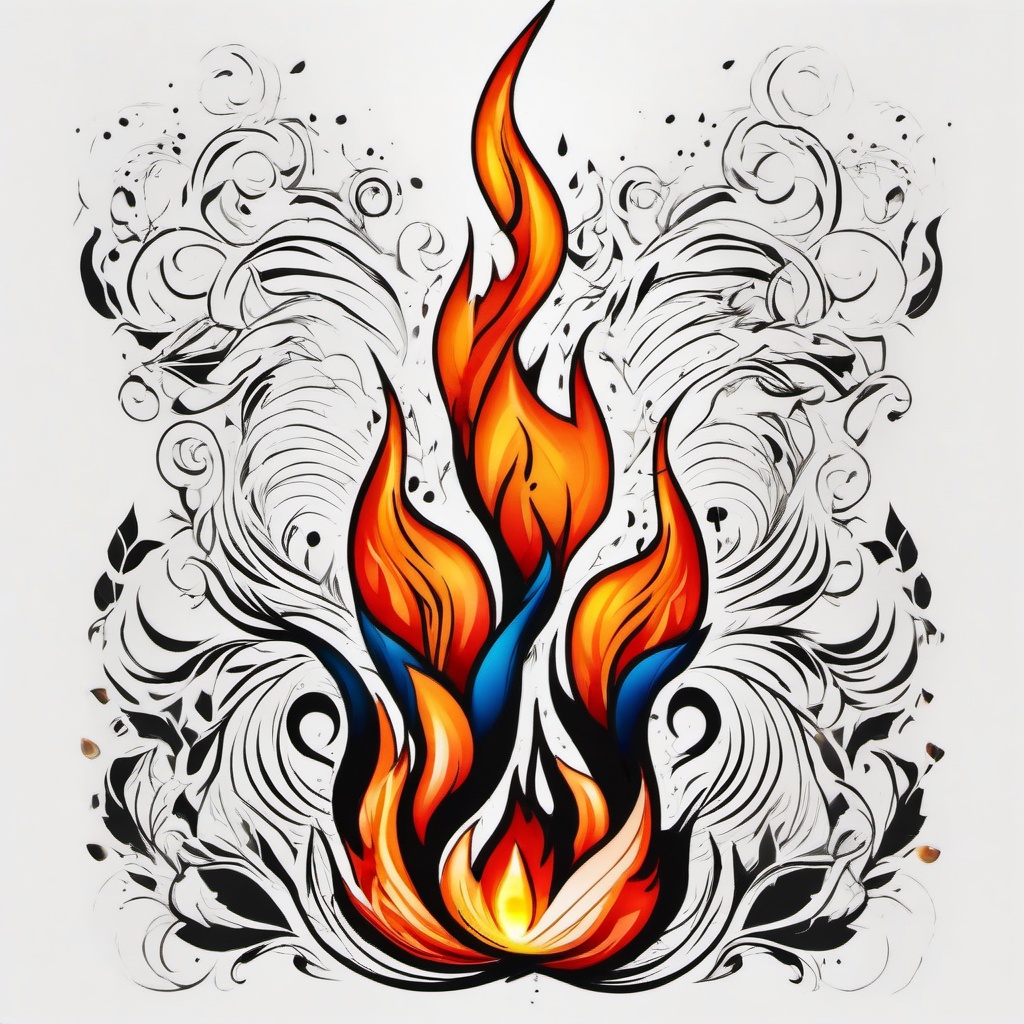 fire and rain tattoo  simple color tattoo,white background