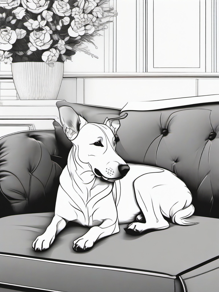 Dog on a Couch Coloring Pages - Relaxing Dog Enjoying Comfort  minimal black outline printable sheet, coloring page