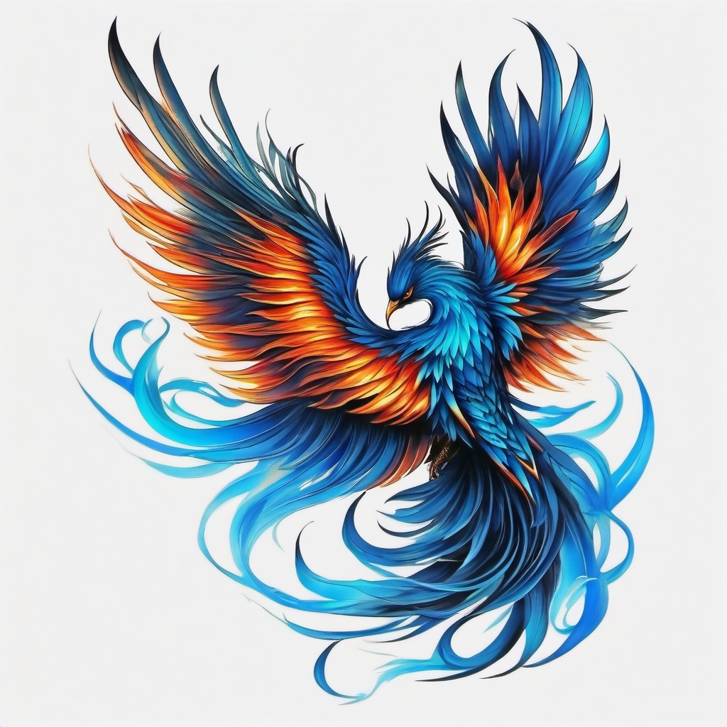 Blue Fire Phoenix Tattoo Simple Color Tattoo,white