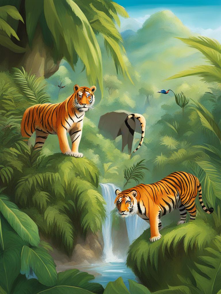 jungle expedition - paint an exciting jungle expedition with explorers and untamed wildlife. 