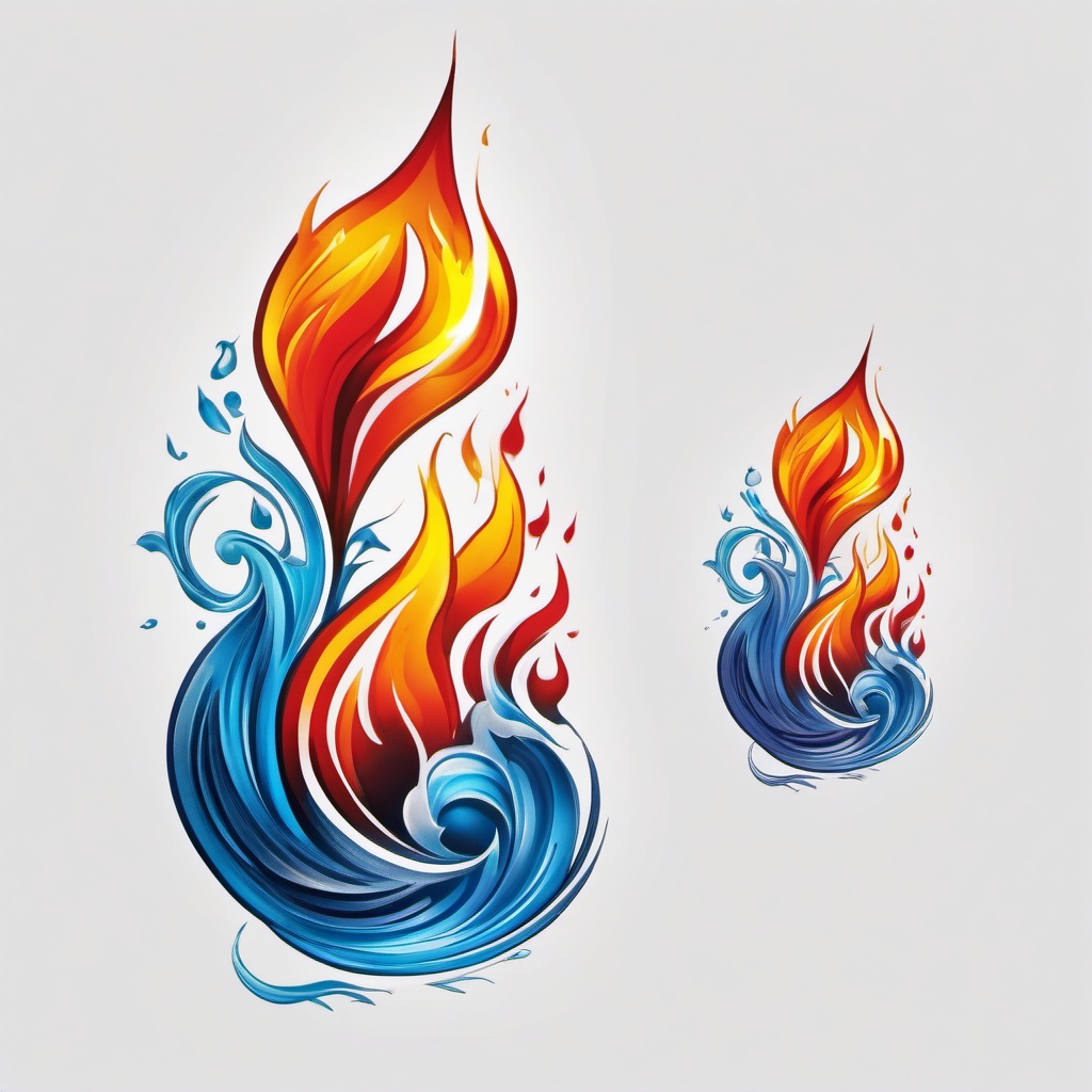 fire and water tattoo simple  simple color tattoo,white background