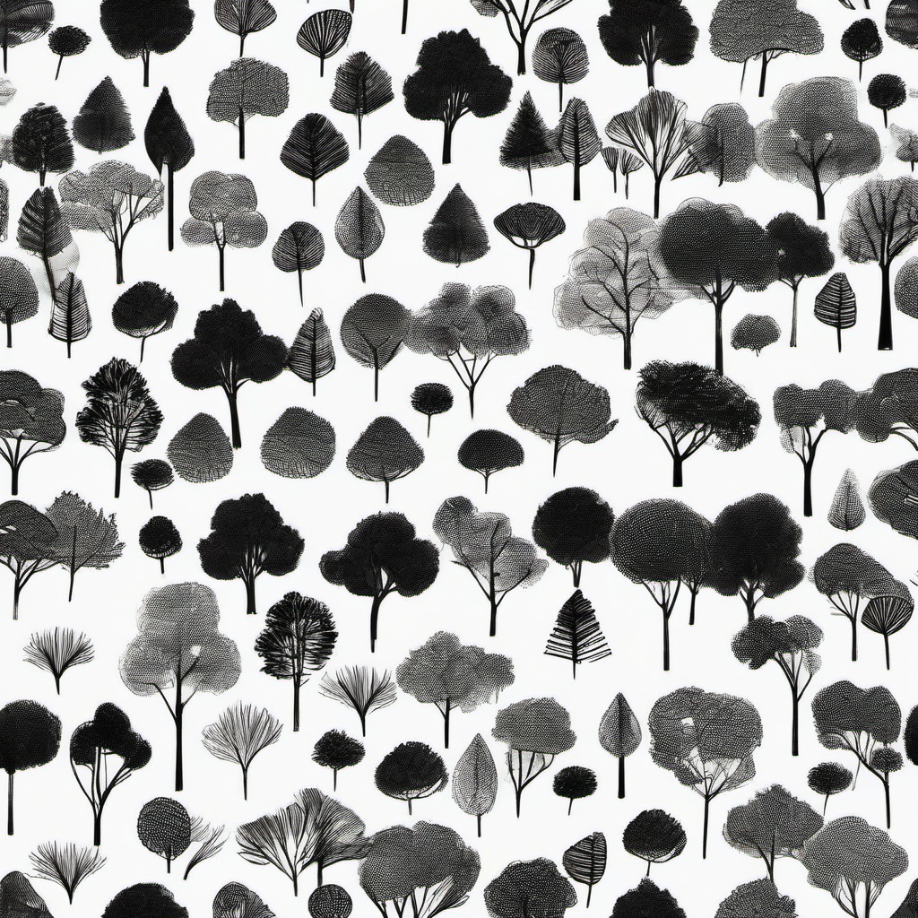 line drawing of trees  minimal rough sketch scribbles,doodles,black and white