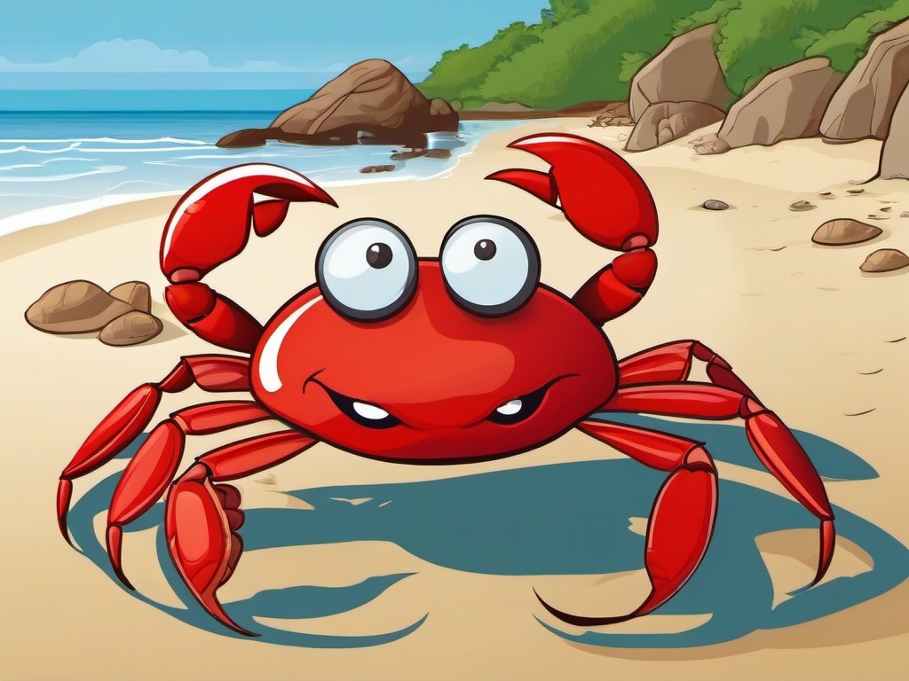 Crab Cartoon - Cartoon of crab scuttling on beach  