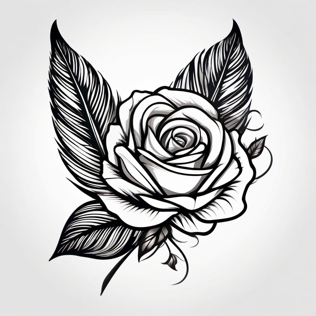 Feather and Rose Tattoo - Combination of a feather and rose.  simple vector tattoo,minimalist,white background