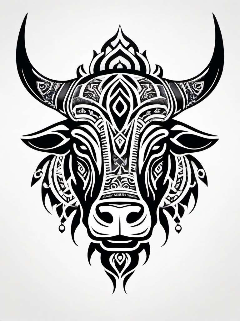 maori bull tattoo  simple color tattoo,minimalist,white background