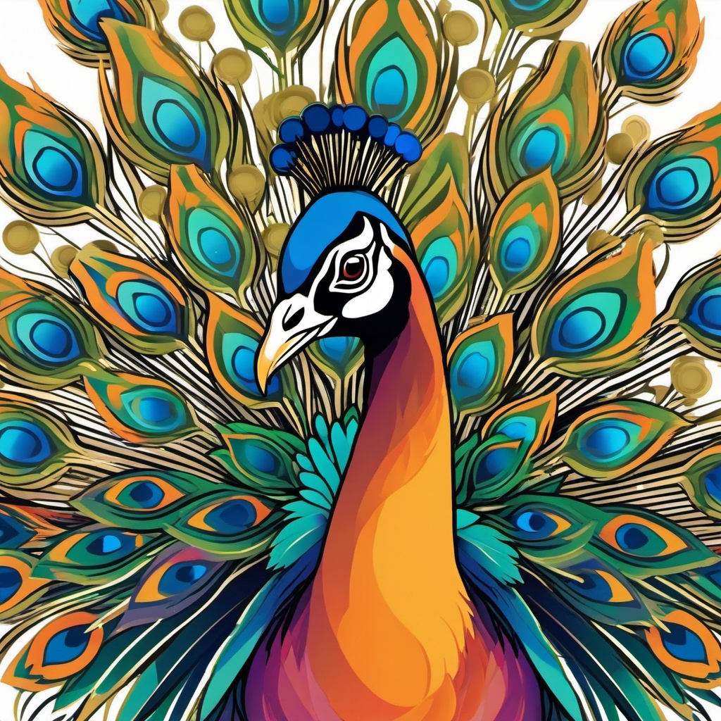 Peacock Sticker - A majestic peacock displaying its vibrant feathers. ,vector color sticker art,minimal