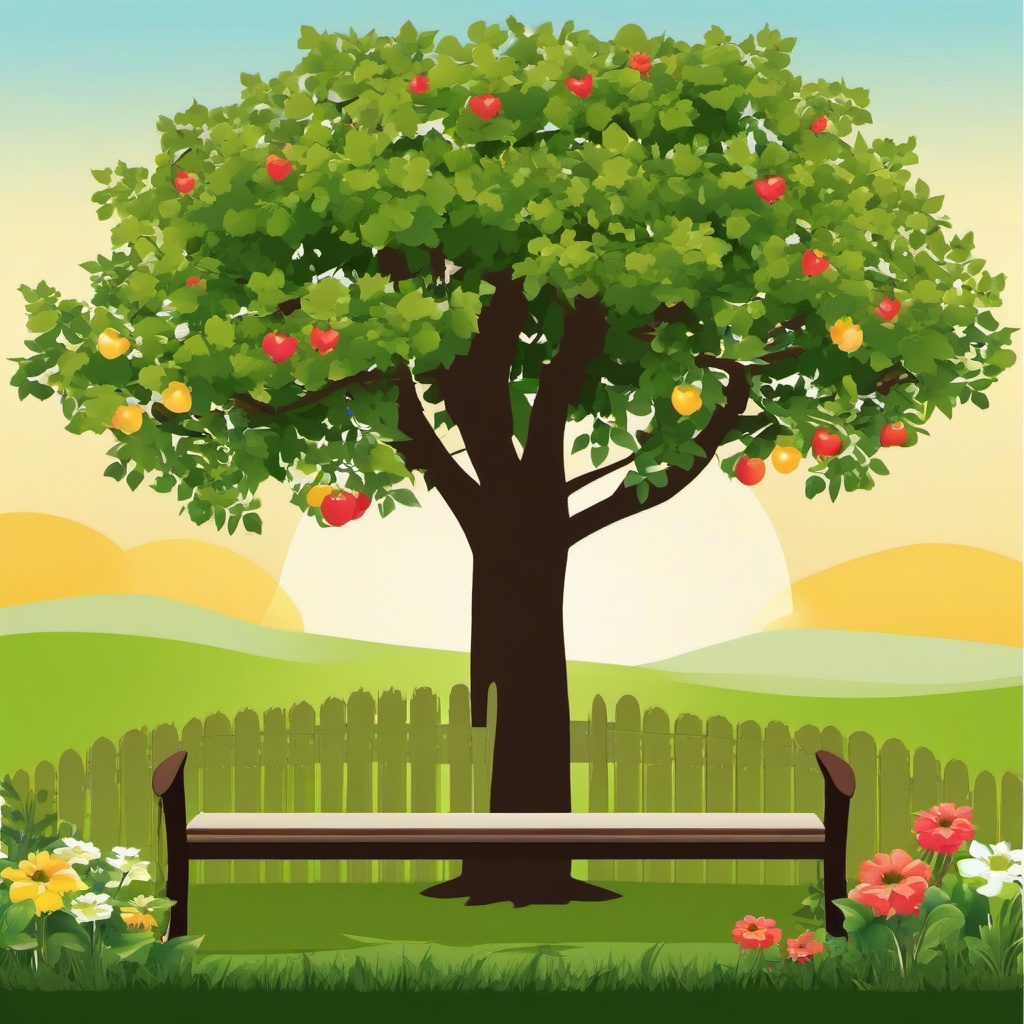 Garden clipart - garden bench under a tree  clipart