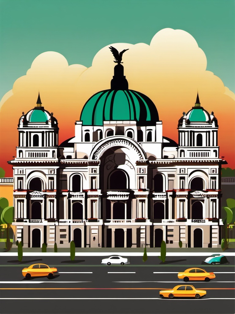 Mexico City clipart - Palacio de Bellas Artes and Zócalo, ,color clipart vector style