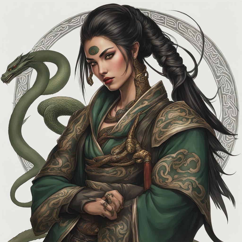 yuan-ti rogue with serpent tattoo - paint a yuan-ti rogue with a serpent tattoo, marking them as a member of a secretive cult. 