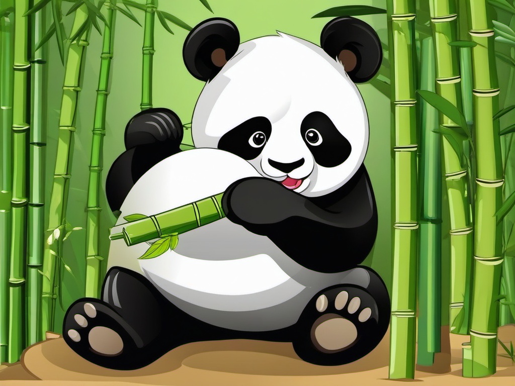 Panda Cartoon - Cartoon of panda eating bamboo  