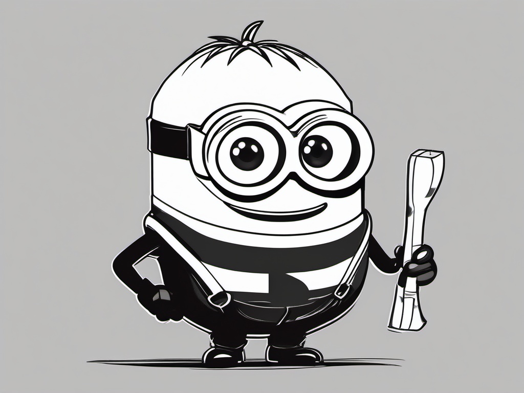 drawing of a minion holding a banana  minimal rough sketch scribbles,doodles,black and white