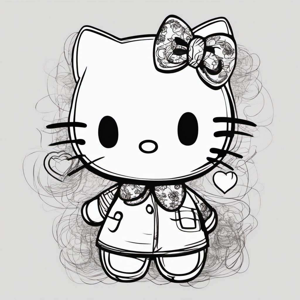 cute drawing of hello kitty  minimal rough scribbles,doodles,black and white