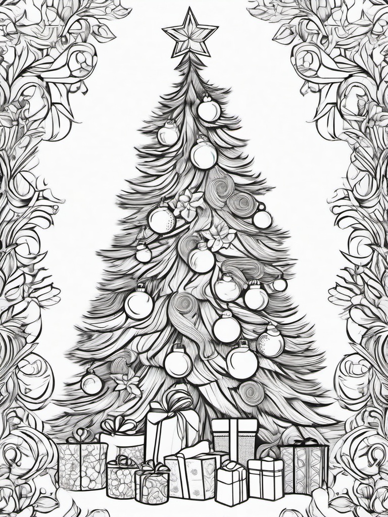 Christmas Tree Coloring Book Page  outling,coloring pages,black and whit