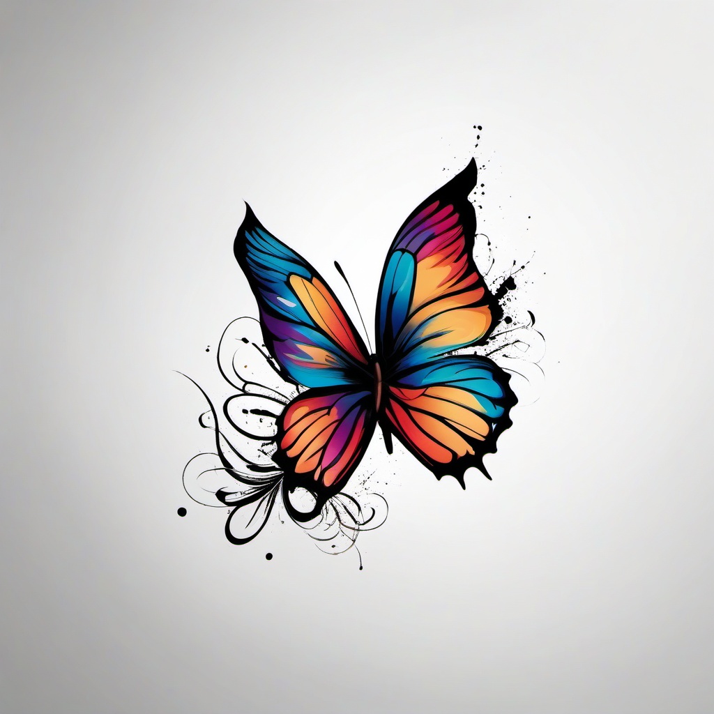 tattoo butterfly colors  simple color tattoo,white background,minimal