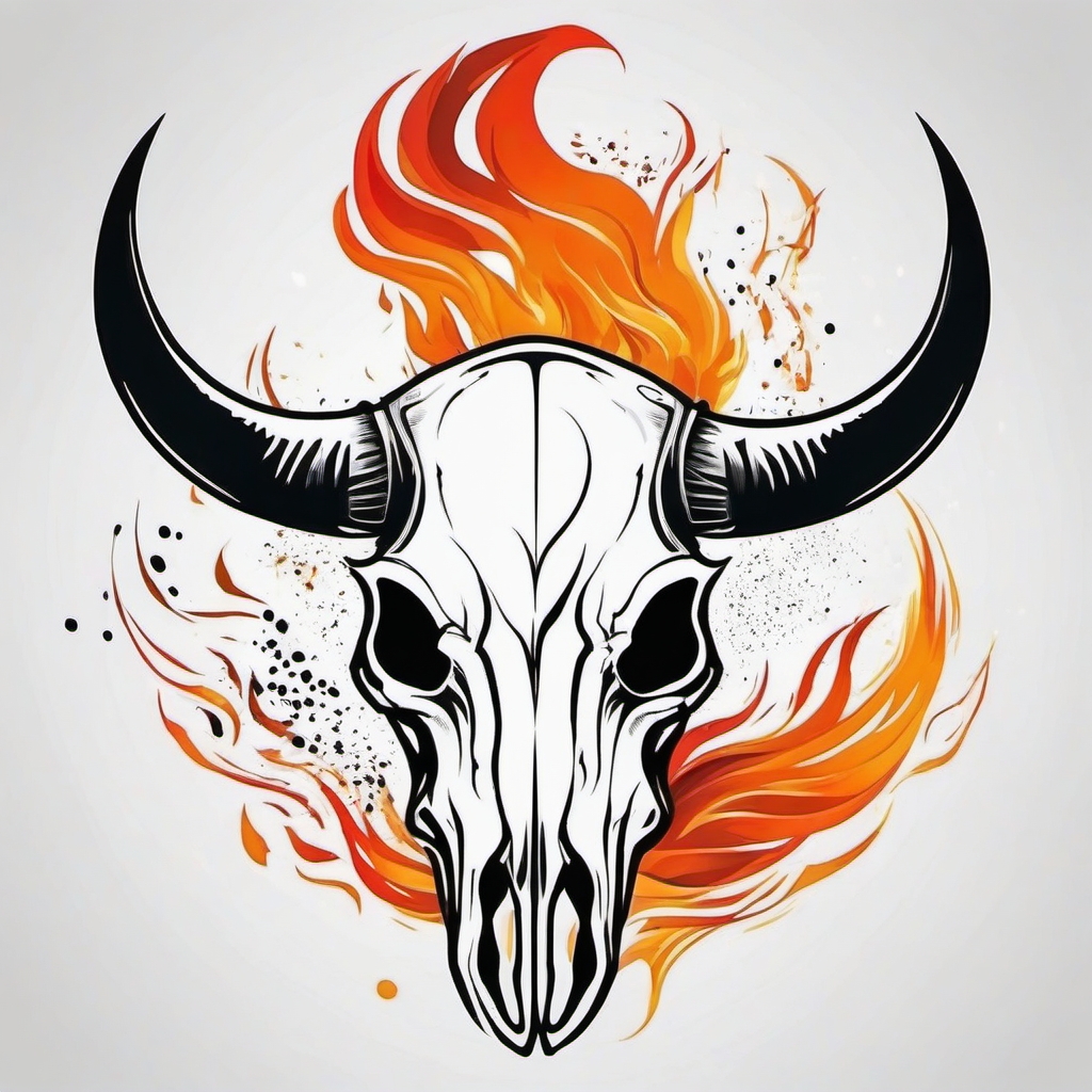 Abstract bull skull flames ink. Fiery passion of the wild spirit.  minimalist black white tattoo style