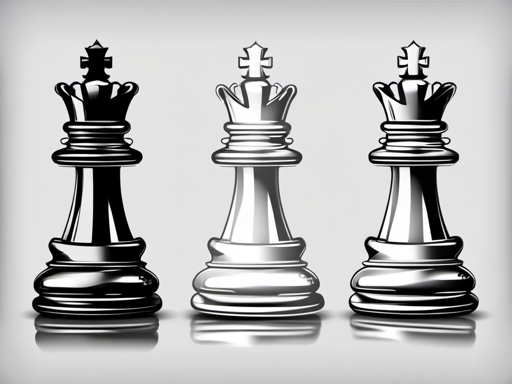 Queen chess piece ink: Graceful and powerful, the embodiment of strategic dominance.  black white tattoo, white background