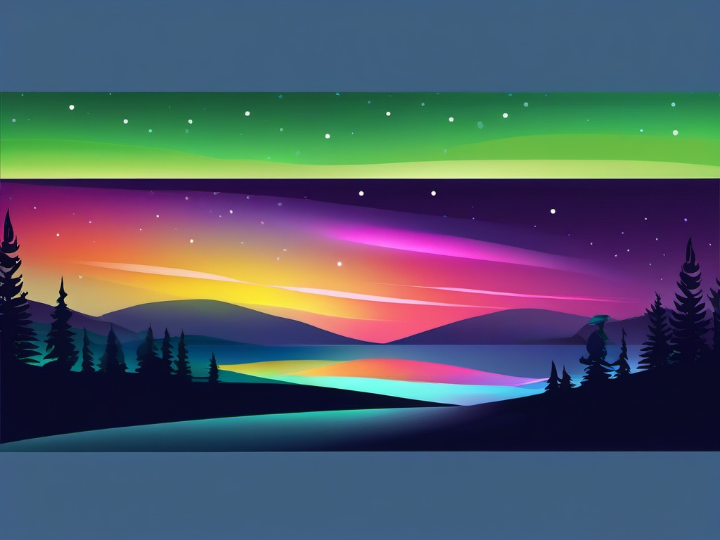 Northern Lights clipart - Glowing northern lights in the night sky, ,vector color clipart,minimal