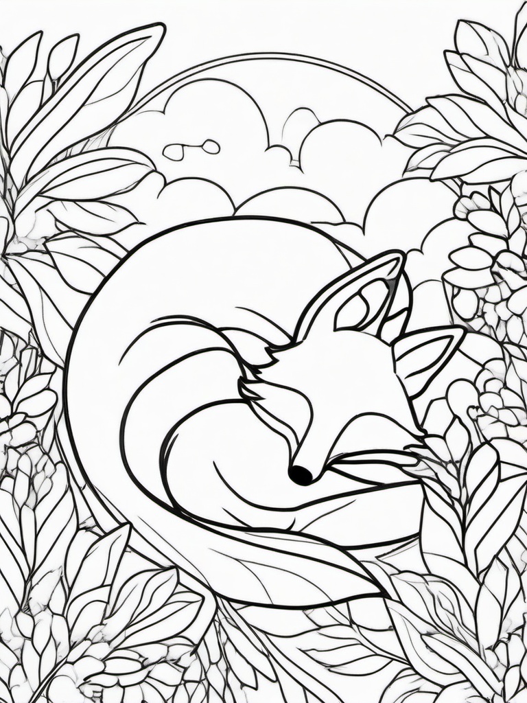 Kawaii Fox Coloring Pages - Playful Foxes with Fluffy Tails  minimal black outline printable sheet, coloring page