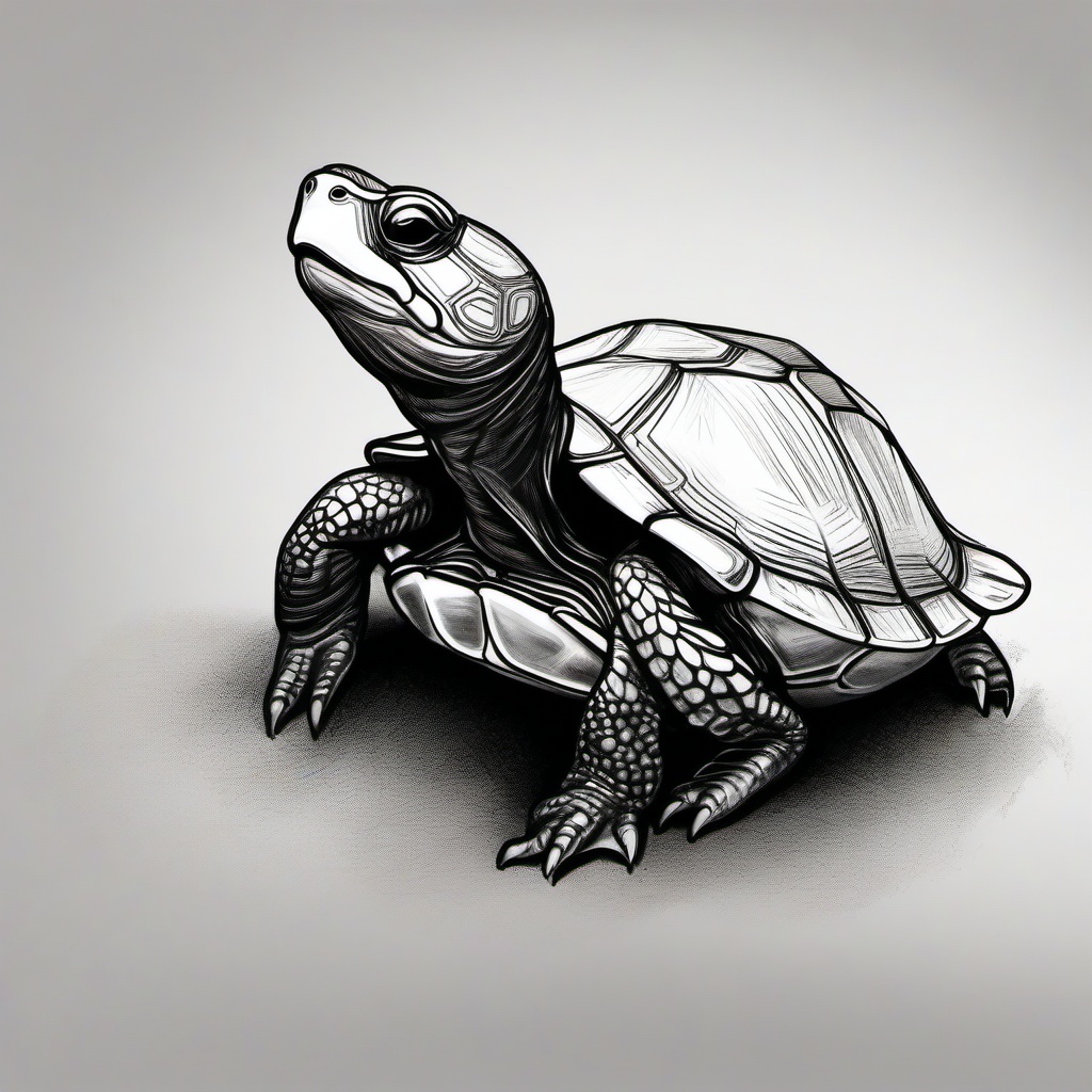 drawing of a painted turtle hatchling  minimal rough sketch scribbles,doodles,black and white