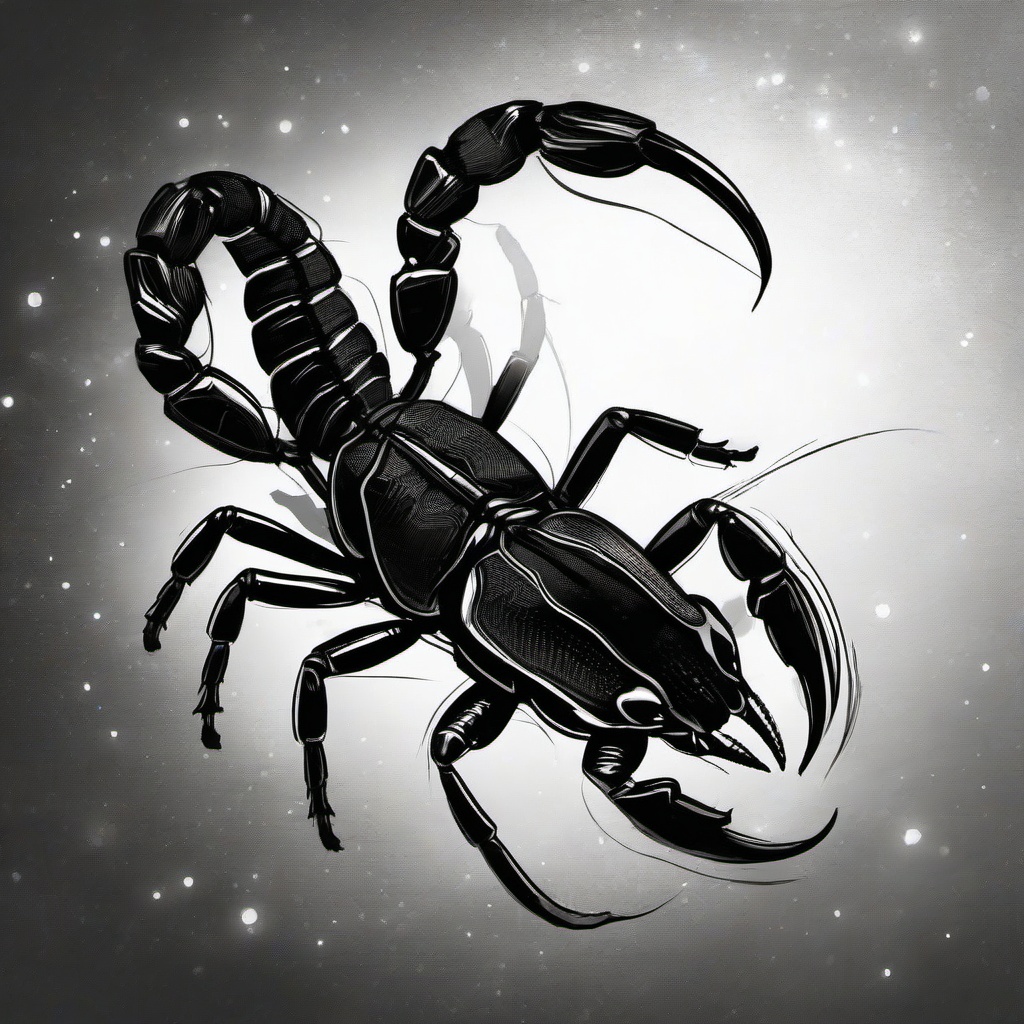 drawing of a scorpion at night  minimal rough sketch scribbles,doodles,black and white