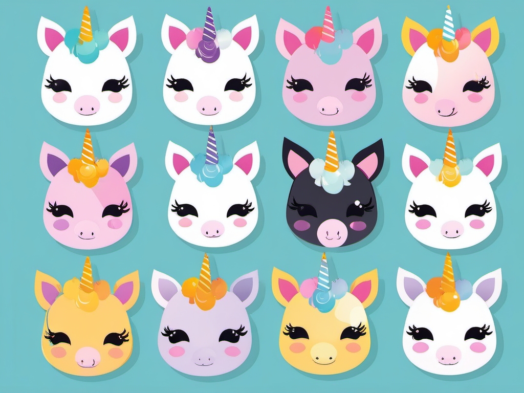 Unicorn Face Clip Art - Cute and endearing unicorn faces to bring charm to your creative projects.  vector art, clipart, minimal