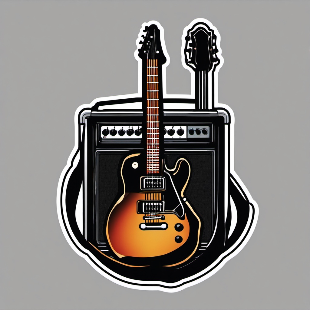 Guitar and amp sticker- Rock and roll, , sticker vector art, minimalist design