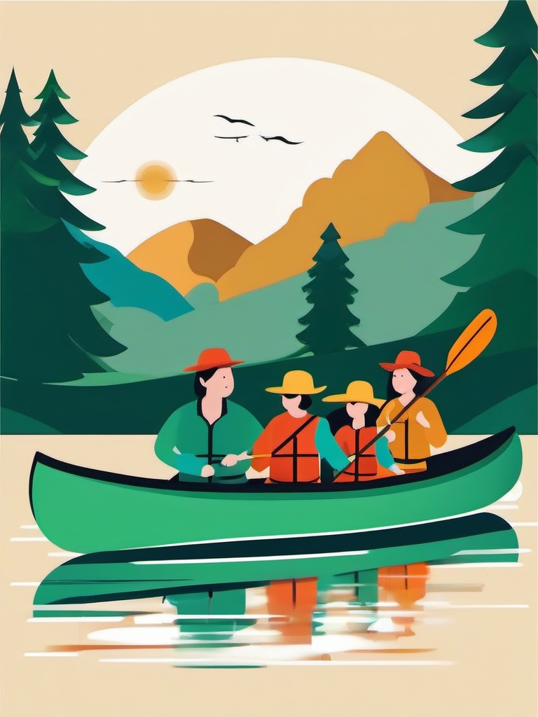 Family Canoe Adventure clipart - A family having a memorable canoe adventure., ,vector color clipart,minimal