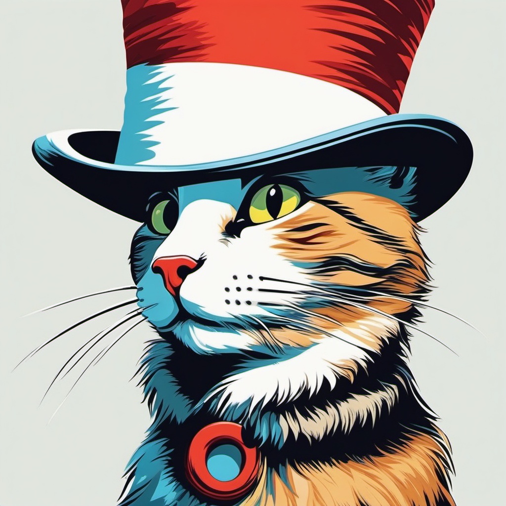 Clip art cat in the hat, The Cat in the Hat bringing his whimsical charm.  simple, 2d flat