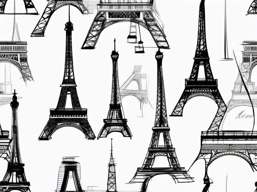 sketch of eiffel tower  minimal rough sketch scribbles,doodles,black and white