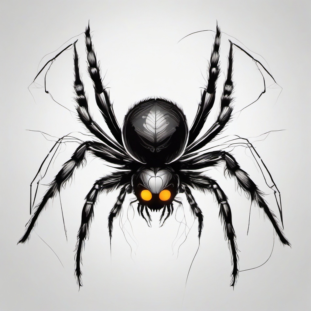 drawing of a spider with glowing eyes  minimal rough sketch scribbles,doodles,black and white