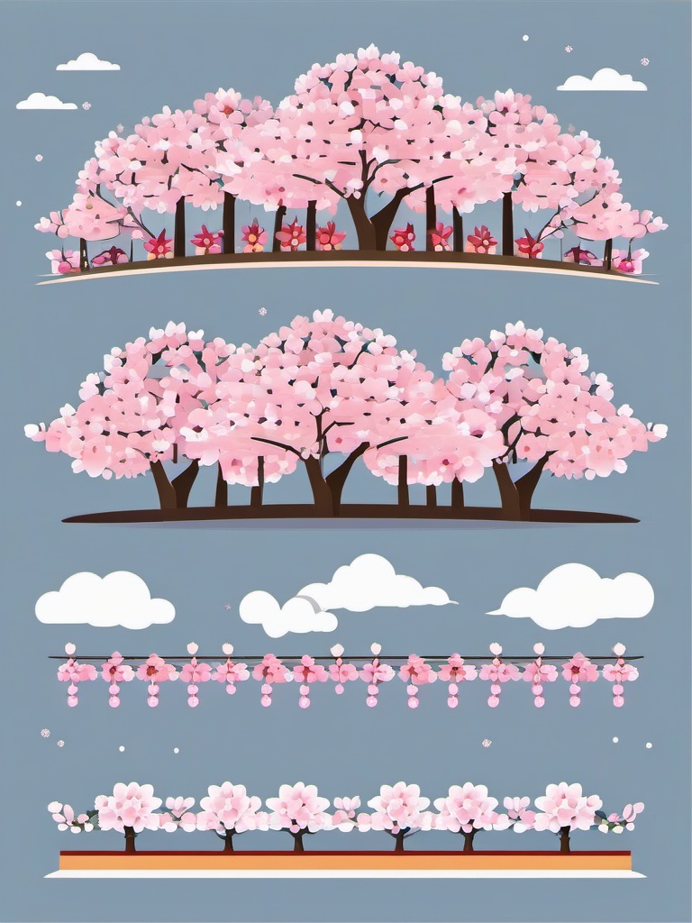 Cherry Blossom Parade clipart - A festive cherry blossom parade, ,vector color clipart,minimal