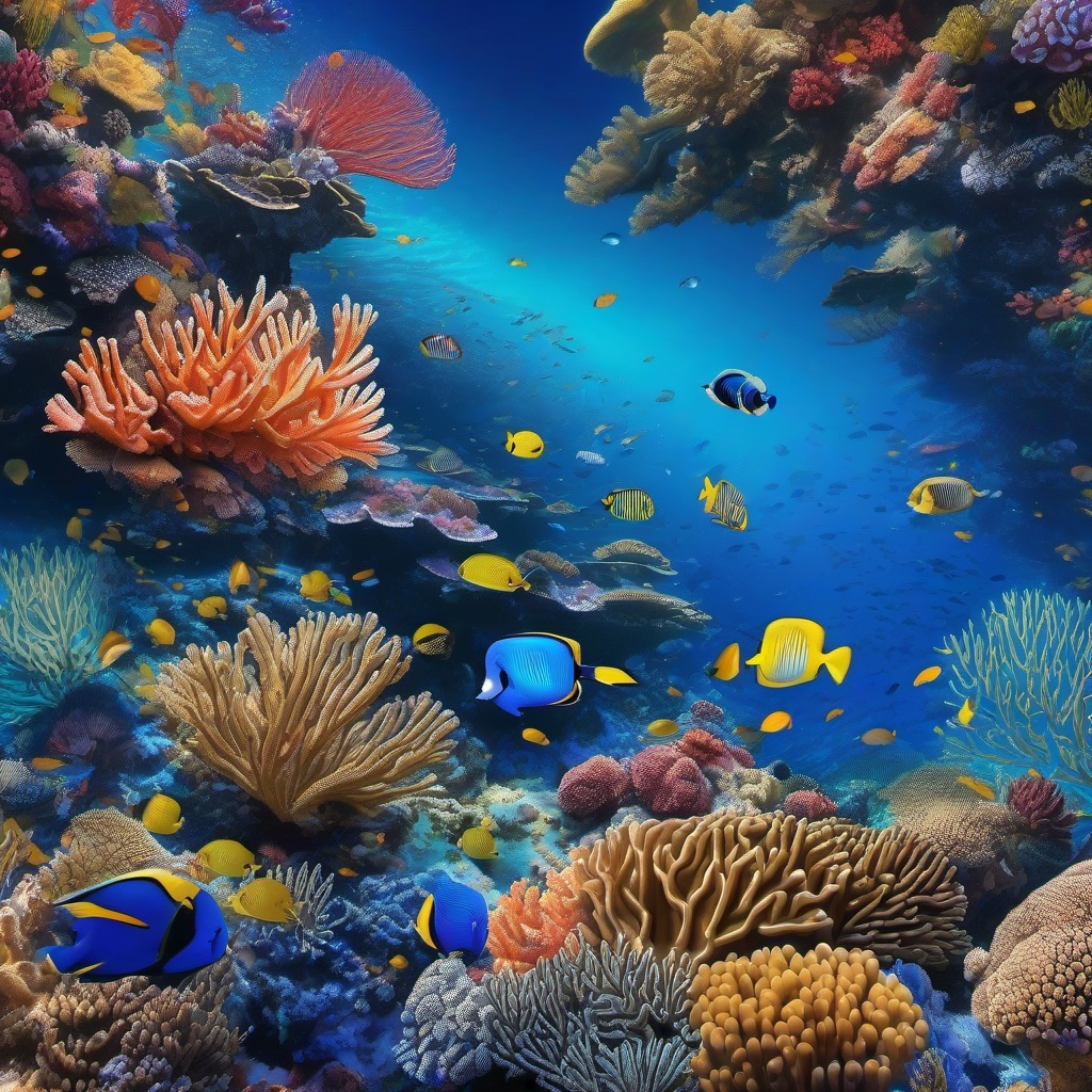 Blue Backgrounds - Underwater Coral Reef in the Great Barrier Reef wallpaper splash art, vibrant colors, intricate patterns