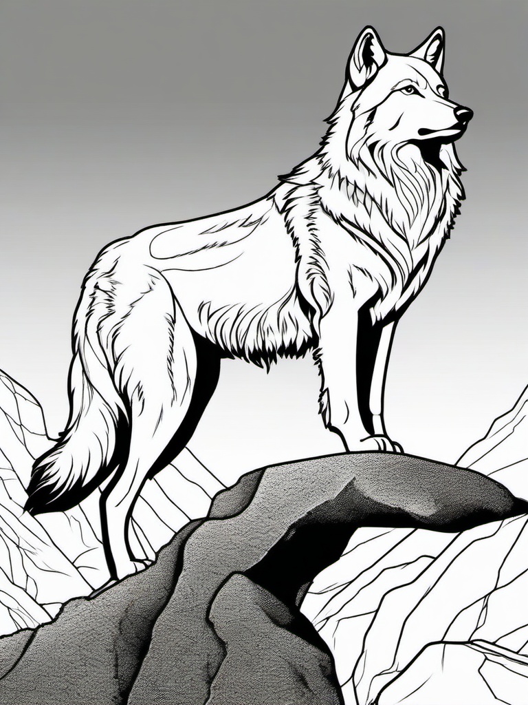 Wolf Coloring Pages - Majestic wolf standing on a rocky ledge  simple coloring pages