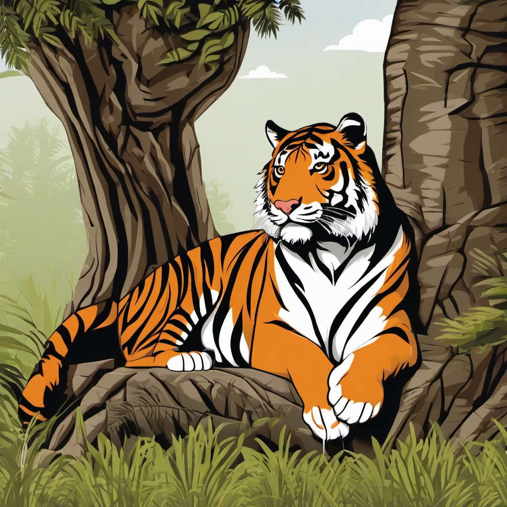 Tiger clipart - tiger resting in the shade of a tree  