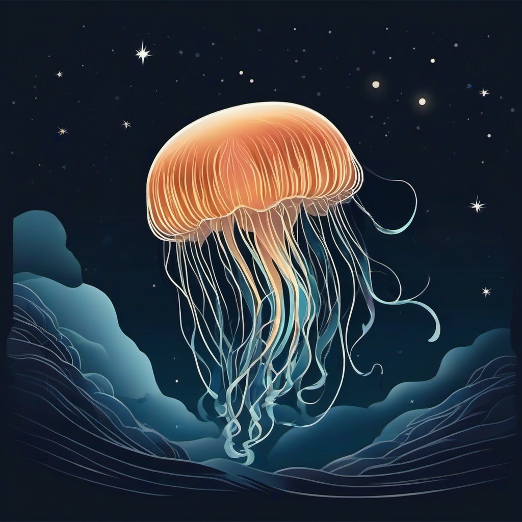 Moon Jellyfish Tattoo - Capture the celestial allure of a jellyfish under the moonlight.  minimalist color tattoo, vector
