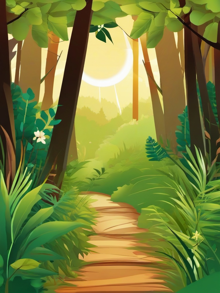 August clipart - August hiking in a beautiful forest  