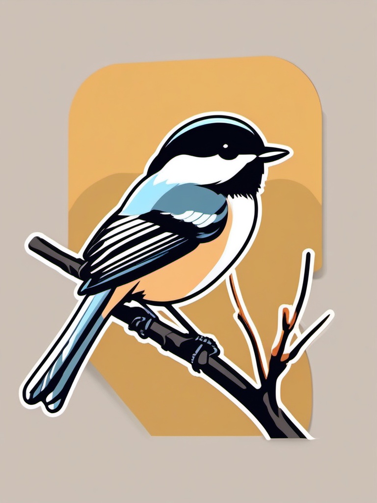 Chickadee Sticker - A sweet chickadee perched on a twig. ,vector color sticker art,minimal