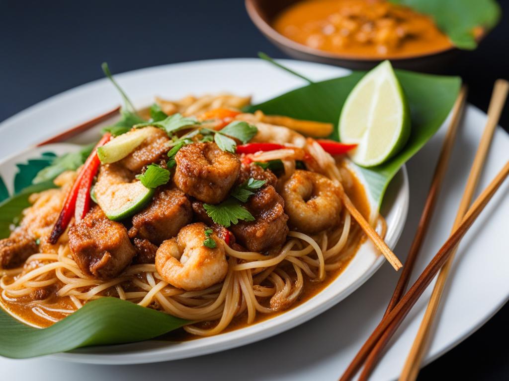 malaysian hawker fare - an exploration of flavorful satay, laksa, and char kway teow. 