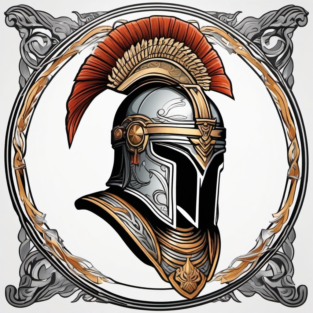 Helmet of Athena tattoo. Symbol of battle strategy.  color tattoo style, minimalist design,white background